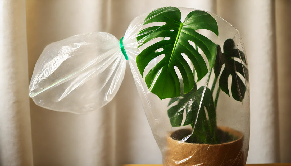 Plant in a plastic bag greenhouse