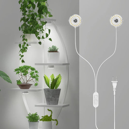 Sansi 10W Full Spektrum 2-hodet vekstlys m/ timer - Plantejakteren